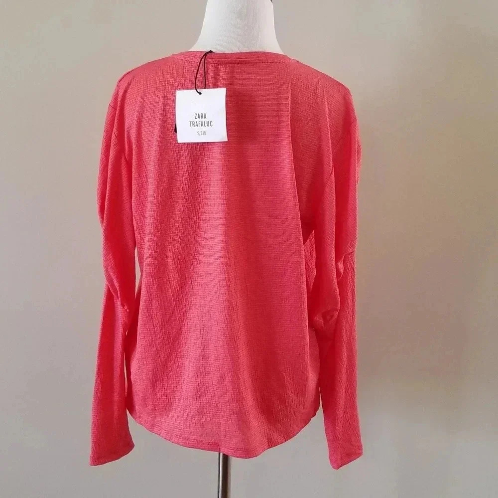 NWT Zara Pink Long Ruched Sleeve Top S - Picture 3 of 4